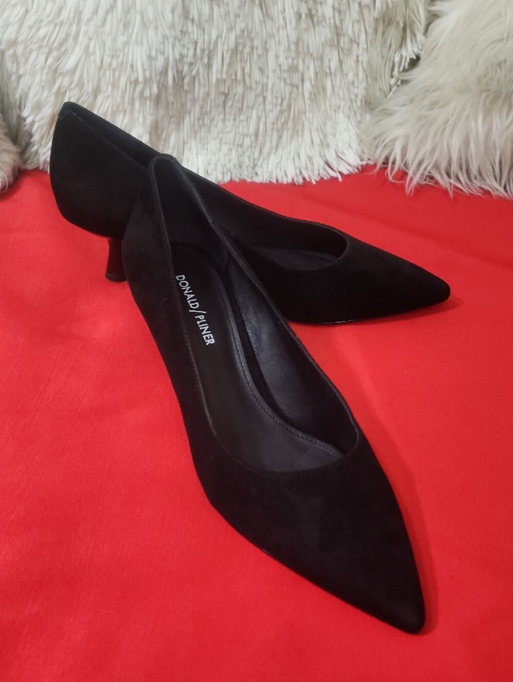 Donald J. Pliner Black Suede Pointed Toe Pumps